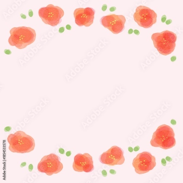 Obraz シンプルなお花の赤い水彩フレーム