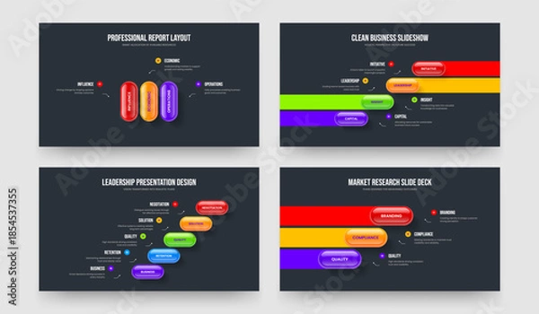 Fototapeta Service Briefing 3 4 5 Element Diagram Slide Template Set. Creative Profile Three Four Five Step Infographic Frame Design Vector Illustration Bundle.