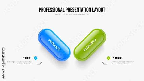 Fototapeta Creative Campaign Slideshow Layout Vector Illustration. Consulting Innovation Two Element Diagram Frame Design. Modern Performance 2 Step Infographic Slide Template.