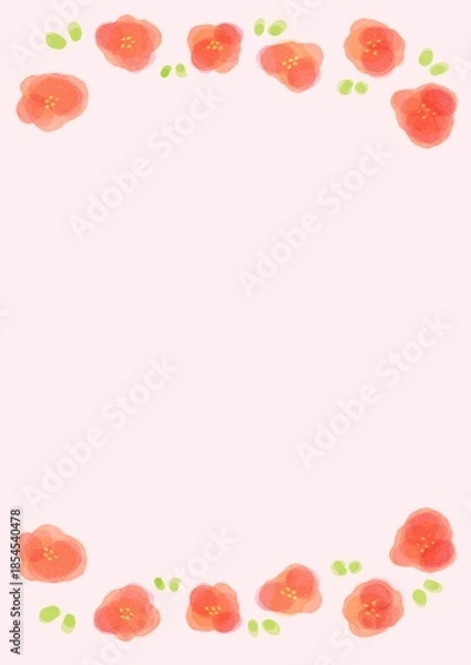 Obraz シンプルなお花の赤い水彩フレーム 縦