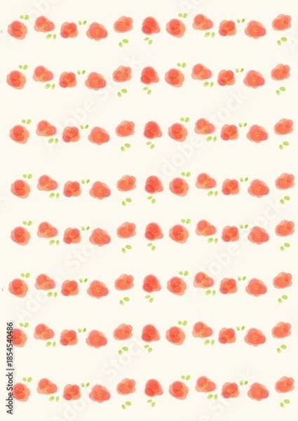 Obraz シンプルなお花の赤い水彩フレーム 縦