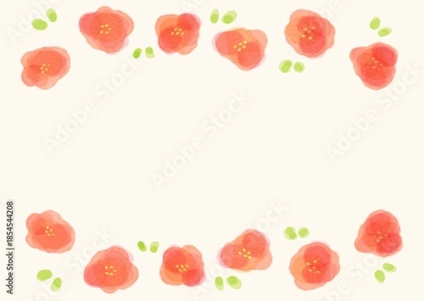 Obraz シンプルなお花の赤い水彩フレーム 横