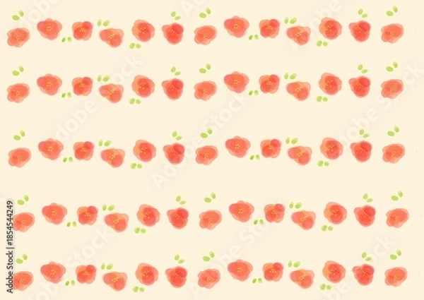 Obraz シンプルなお花の赤い水彩フレーム 横