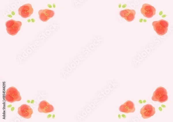 Obraz シンプルなお花の赤い水彩フレーム 横