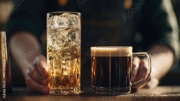 Obraz Sophisticated Bartender Serving Elegant Beverages with Ice