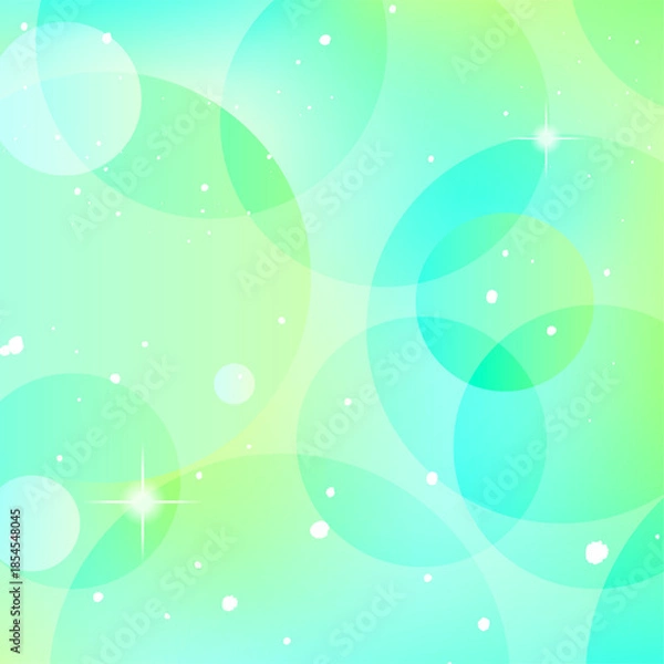 Obraz 夏の木漏れ日、朝露をイメージした丸が重なり合うグリーンの背景ベクターイラスト　正方形