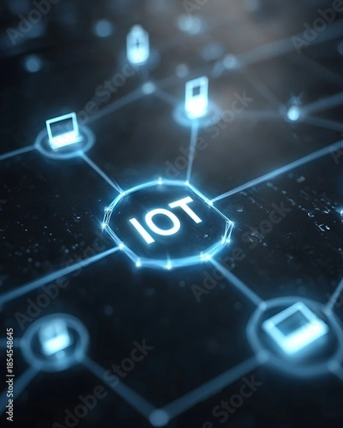 Fototapeta IoT devices protected by digital shield network, cybersecurity IoT concept