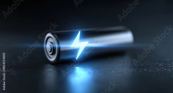 Obraz Dynamic 3D Battery Icon with Glowing Lightning Bolt