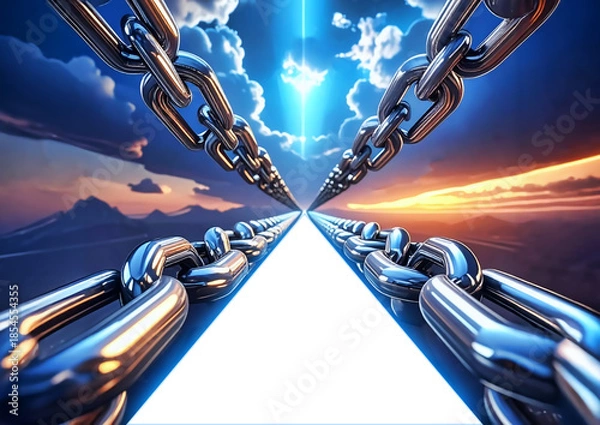 Fototapeta 重厚な金属チェーンのクローズアップ つながりと強固な結束を象徴する3Dイメージイラスト