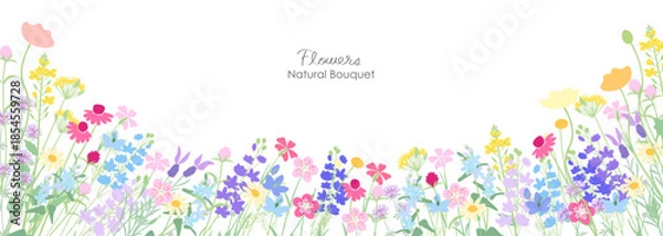 Obraz ナチュラルでカラフルな草花の背景イラスト