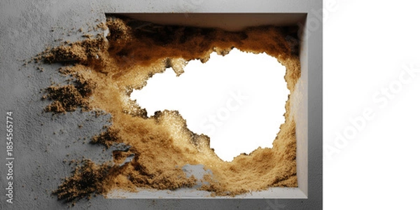 Fototapeta The Void's Enclosure: An arresting composition features a striking break in a textured wall, framing an empty space and evoking a sense of both destruction and revelation.