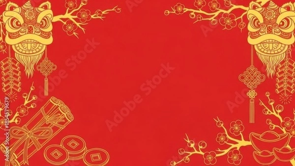 Obraz Vibrant Chinese New Year background with lion dance elements
