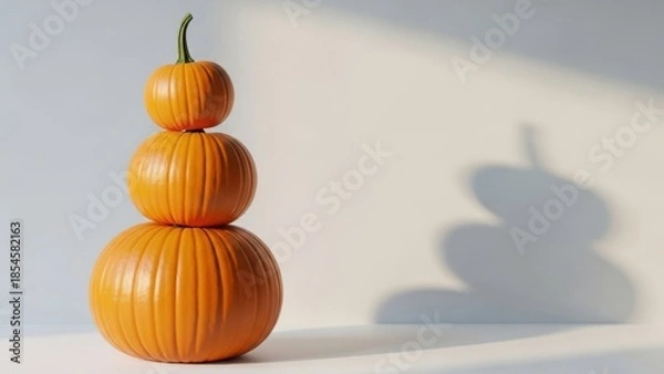 Obraz Stacked pumpkins in creative arrangement on white surface