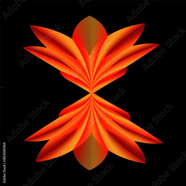 Obraz Symmetrical orange spirograph vector art on black background