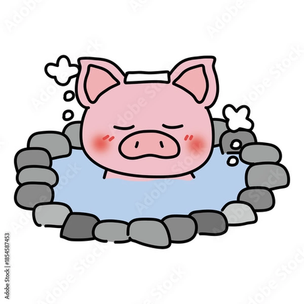 Fototapeta 温泉に入るぶた