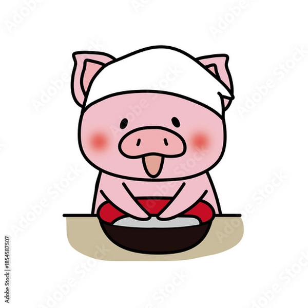 Fototapeta そば打ちをするぶた