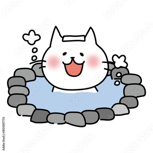 Fototapeta 温泉に入る白い猫