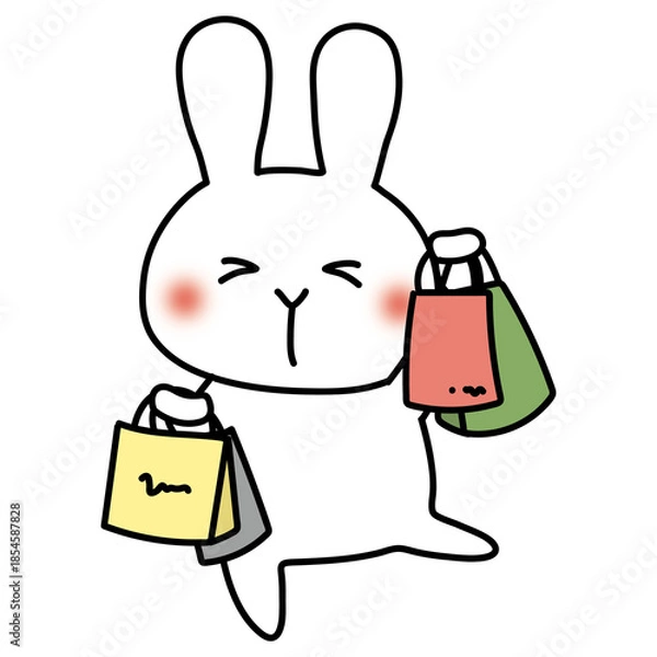 Fototapeta たくさんの買い物をしている白いうさぎ
