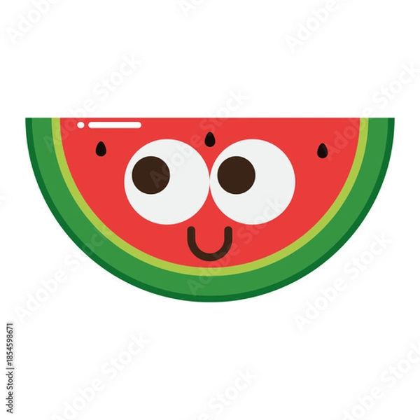 Obraz Cute watermelon slice cartoon face icon, isolated on transparent background.