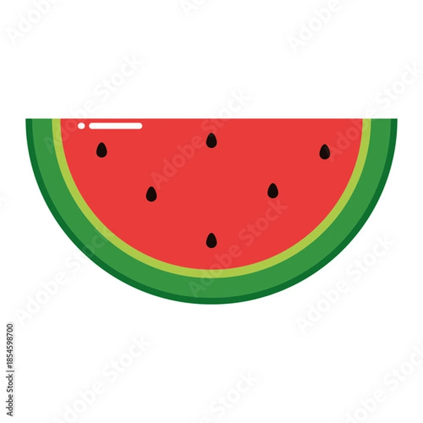 Obraz Watermelon slice with seeds flat cartoon fruit icon, isolated on transparent background.