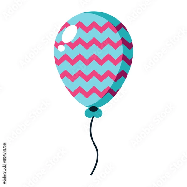 Obraz Blue balloon with pink zigzag pattern and string isolated on transparent background.