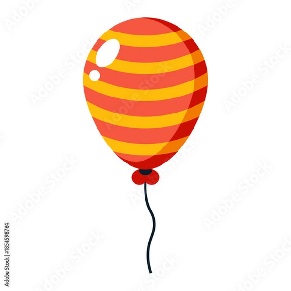 Obraz Red and yellow striped balloon with string isolated on transparent background.