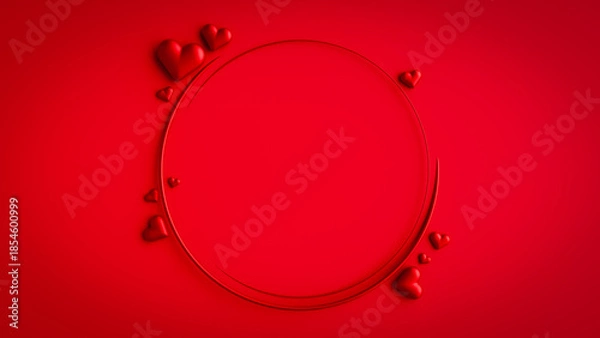 Obraz Round frame red hearts valentine background copy space.3d rendering