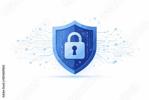 Obraz Cyber Security Protection and Data Encryption concept with lock icon and shield 