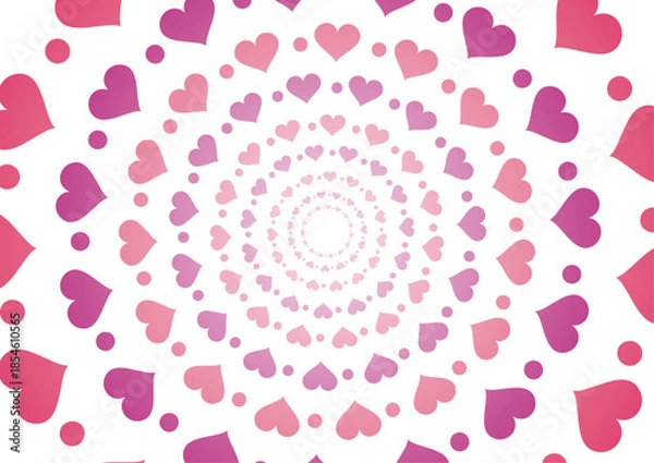 Fototapeta ハートとドットの集合体の放射イラスト　ピンク