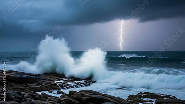 Obraz waves crashing on rocks