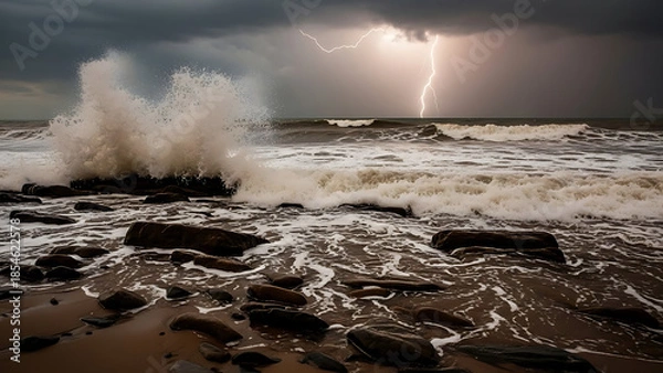 Obraz waves on the beach at sunset