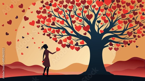 Obraz Woman reaching for hearts on a tree