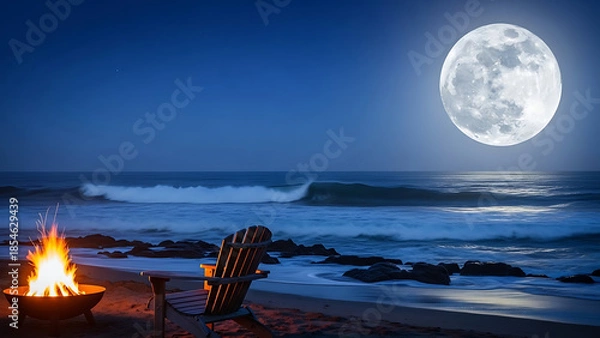 Obraz Midnight Waves and Empty Chairs