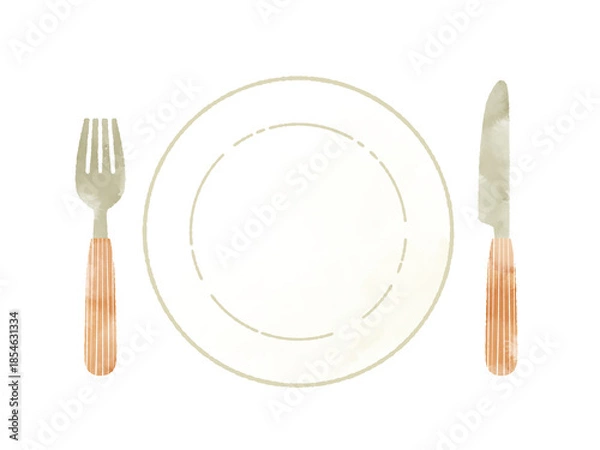Obraz 皿とフォークとナイフ-水彩