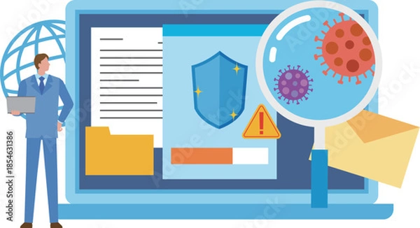 Obraz パソコンのウィルススキャンとビジネスマン