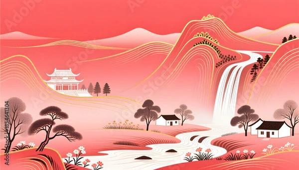 Obraz Vermilion Gradient Landscape Interior Painting Elegant and Soft