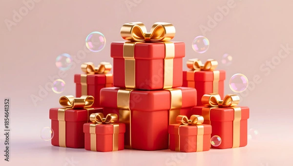 Obraz Stacked red gift boxes for a joyful festival scene