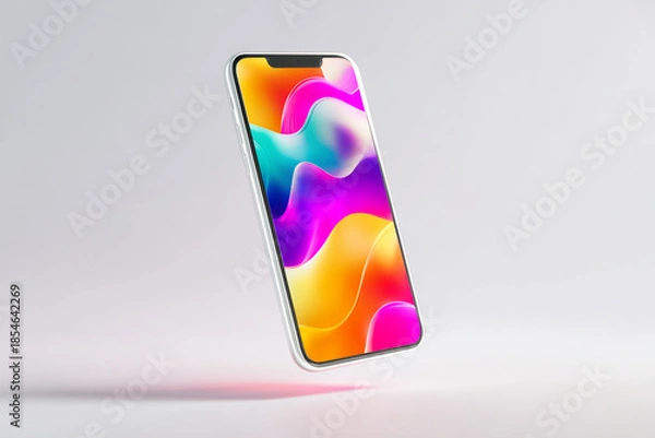 Obraz Modern smartphone with vibrant colorful screen floating in mid air