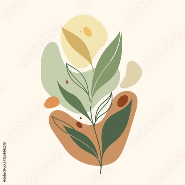 Obraz Minimalist Botanical Illustration with Abstract Earthy Forms