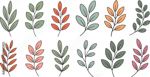 Obraz Modern Botanical Leaf Icon Collection Flat Style