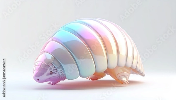 Obraz Iridescent, stylized pillbug on white. Detailed rendering, soft lighting