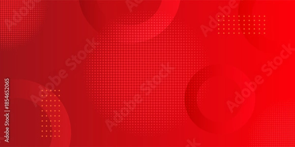 Obraz Abstract Red Background with Geometric Circles and Halftone Patterns