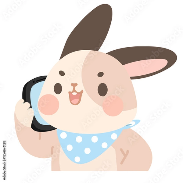 Obraz Cartoon Rabbit Character Talking on Cellphone