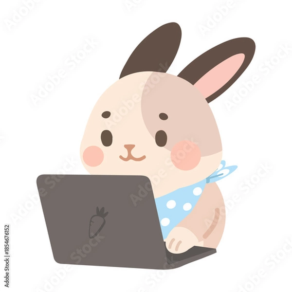 Obraz Cartoon Rabbit Working on Laptop