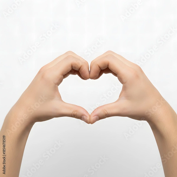 Obraz Hands forming heart shape on neutral background  