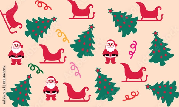 Obraz Seamless Christmas tree pattern on pink background festive design