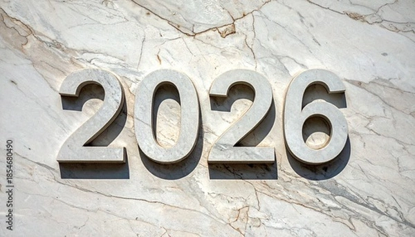 Obraz 3D “2026” Text on Stone Surface with Shadows