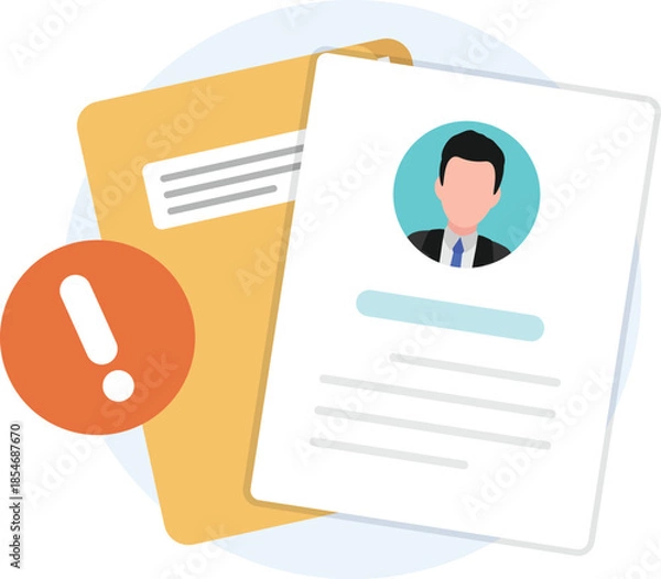 Fototapeta Resume CV document folder with exclamation mark icon.