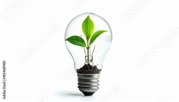 Obraz Plant growing inside a lightbulb symbolizes growth, creativity, and innovation. Ideal for environmental, energy, technology, and sustainable concept designs.