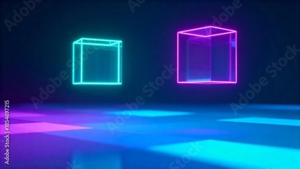 Obraz Neon glowing cubes in dark space